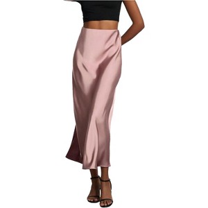 Women's Satin Maxi Skirt - High Waist A-Line Long Skirt for Elegant Office Wear - 1 of 4