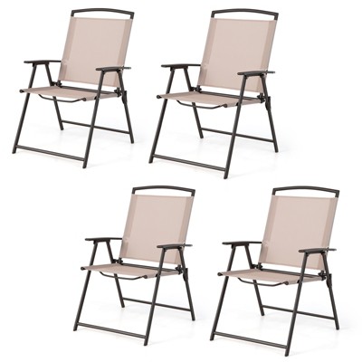 Tangkula 2/4 Piece Patio Folding Chairs Outdoor Dining Chairs w/ Breathable Fabric Heavy Duty Steel & Rustproof Steel Frame