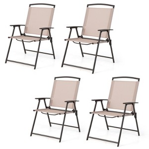 Tangkula 2/4 Piece Patio Folding Chairs Outdoor Dining Chairs w/ Breathable Fabric Heavy Duty Steel & Rustproof Steel Frame - 1 of 4