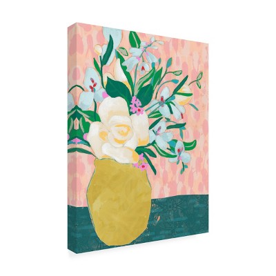 Floral Vase on Pink Background Canvas Art 14x19