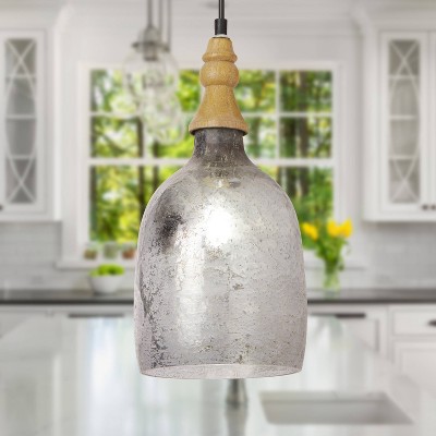Coralie 19'' Etched Silver Glass Bell-Shaped Pendant Lamp