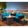 Tangkula 5-Piece Patio Furniture Set with 30 Inches Gas Fire Pit Table Outdoor PE Wicker Conversation Sectional Sofa Set with Cushions Turquoise - 3 of 4