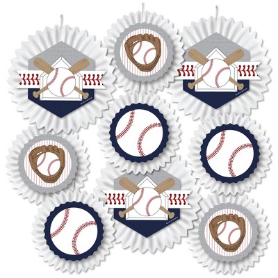 Big Dot of Happiness Batter Up - Baseball - Hanging Baby Shower or Birthday Party Tissue Decoration Kit - Paper Fans - Set of 9