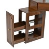 Gulches Walnut Corner Vanity Desk Set with Cushioned Stool and Charging Station Glass Top, Pull-Out Cabinet, Drawer, Triangle Makeup Desk - 3 of 4