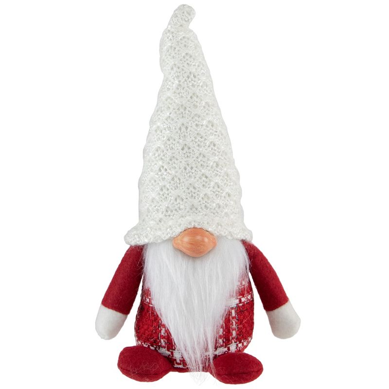Northlight 9.5" Red and White Plaid Boy Gnome Christmas Decoration, 1 of 6