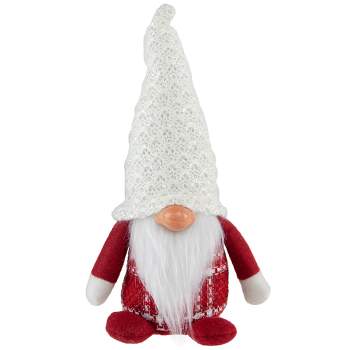 Northlight 9.5" Red and White Plaid Boy Gnome Christmas Decoration