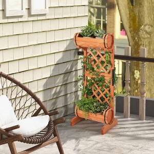 Costway 2-Tier Planter Box Raised Garden Bed Vertical Wooden Container with Trellis - 1 of 4