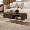 LuxenHome Dark Oak with Basket Weave Design Manufactured Wood 1-Sliding Door Coffee Table Brown - 2 of 4