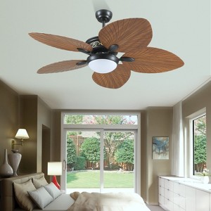 Kviflon 44 Inch Tropical Ceiling Fan with LED Lights, 5 Palm Leaf Blades,6 Speed,Dimmable LED,Light Brown,for Kitchen,Dining Room,Patio - 1 of 4
