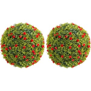Acekool  Artificial Topiary Balls with Flowers, Large Hanging Faux Greenery for Indoor Outdoor Home, Garden, Porch, Wedding & Party Decor - 1 of 4