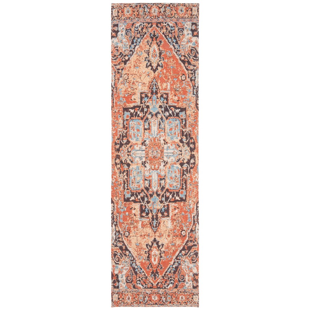 2'3inx8' Runner Loomed Medallion Rug Orange/Navy - Safavieh