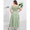 Womens Plus Size V Neck Summer Dress Layered Floral Print Long Maxi A Line Boho Dress - 4 of 4