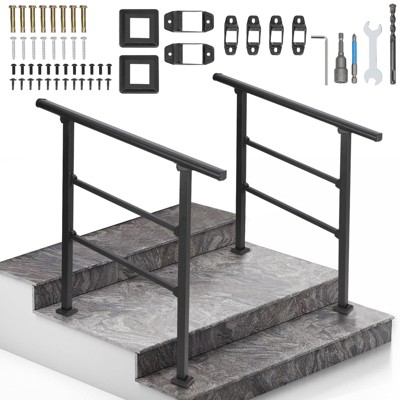 2 Pack Outdoor Stair Railing, 2-3 Steps Handrail for Outdoor Steps, Transitional Hand Rails, Metal Handrails with Installation Kit, Porch Railing Kit
