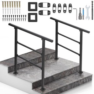 2 Pack Outdoor Stair Railing, 2-3 Steps Handrail for Outdoor Steps, Transitional Hand Rails, Metal Handrails with Installation Kit, Porch Railing Kit - 1 of 4
