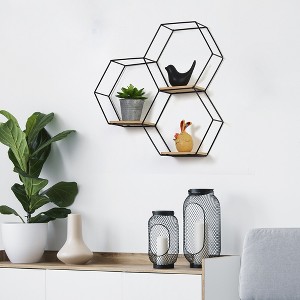 Oumilen Wall Mounted Black Metal Hexagon Floating Honeycomb Shelf - 1 of 1