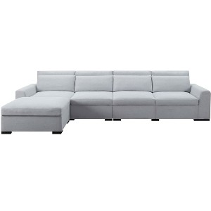 MAYEERTY 149 Inch Modular Sofa with Ottoman - Linen Blend Upholstery, Detachable Covers, Anti-Slip Leg Pads - 1 of 4