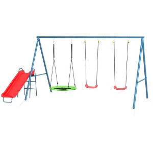 Metal Swing Set for Backyard, 3 in 1 Design with 1 Nest Swing, 2 Seats, 1 Slide - 1 of 4