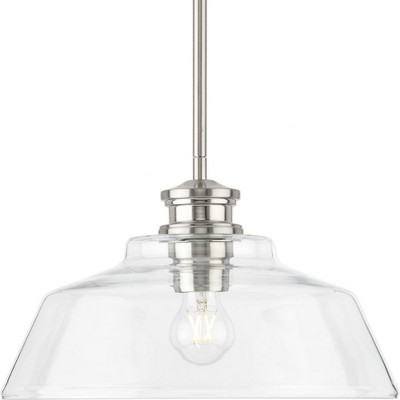 Progress Lighting Singleton 1-Light Medium Pendant, Brushed Nickel, Clear Glass Shade