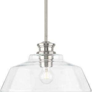 Progress Lighting Singleton 1-Light Medium Pendant, Brushed Nickel, Clear Glass Shade - 1 of 1