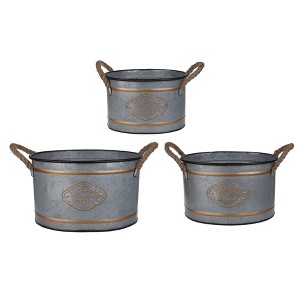NAYSAYE Planter Set of 3 Huxley Metal Decorative Pots with Rope Handles for Indoor Outdoor Garden, Gray, 14"*10"*17" - 1 of 4