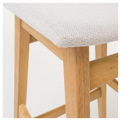 Light Beige Upholstered Backless Wood Barstools, Set of 2