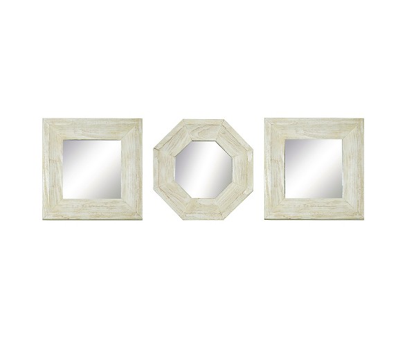 Square Reclaimed Wood Mirror Set of 3 White - PTM Images