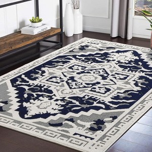 Non-Shedding Non Slip Area Rug, Medallion Textured Carpet, Vintage Floral Floor Carpet for Dining Room Home Office Playroom Dorm Living Room Bedroom - 1 of 4