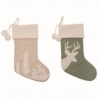 Transpac Plush Reindeer Stocking Set of 2 Christmas Home Decorations