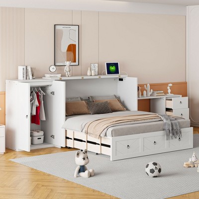 Whisen Modern Design Queen Size Murphy Bed, Folded into a Cabinet with Large Drawer and USB Ports