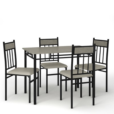 Modern 42" Rectangular Faux Marble Dining Set with 4 Grey Upholstered Chairs