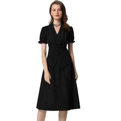 Allegra K Women's Vintage Short Sleeve Corset Victorian Ruffled Blouse