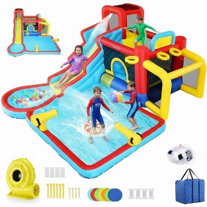 KRISRATE Inflatable Bounce House Water Slide 14.6FT x11.5FT with Pool, Jump Area, Water Slide, Climbing Wall,2 Water Toy Blasters & 620W Blower Indoor - 1 of 4