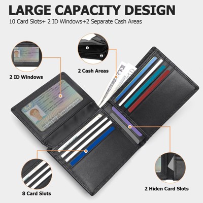 Leather Wallets for Men, Genuine Leather Mens Wallet Bifold Rfid Blocking with 2 ID Windows - image 5