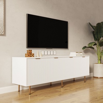 Kumasinova Stylish Fluted TV Stand with Storage Cabinets&Metal Legs for TV up to 80",Modern Entertainment Center Media Console for Living Room