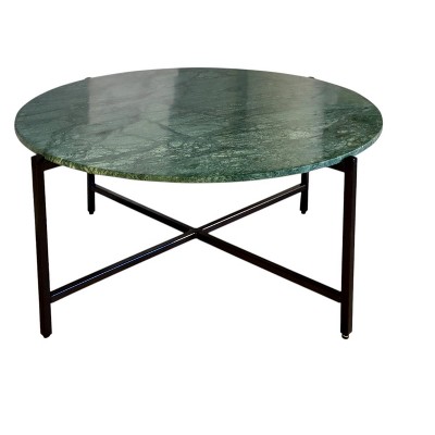 HomeRoots 32" Green and Charcoal Genuine Marble Round Coffee Table