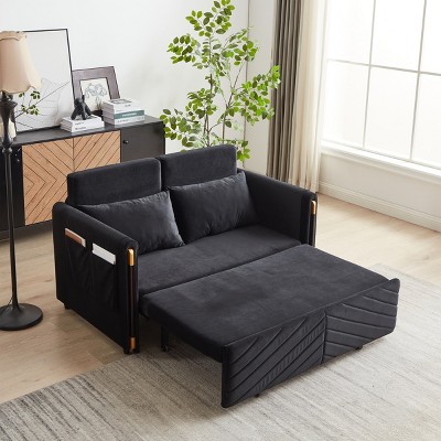 54" Sleeper Sofa,Velvet Sleeper Sofa With Detachable Arm Pockets And Pillows,Pull-Out Sofa Bed,Multi-position adjustable Sleeper Sofa-Cuddlewood