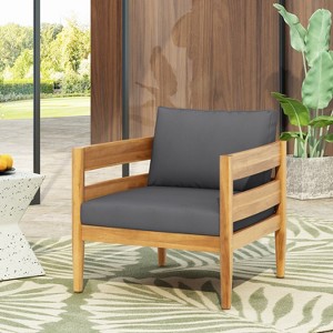 Christopher Knight Home Fritz Outdoor Rustic Upholstered Club Chair with Slat Paneling - 1 of 4