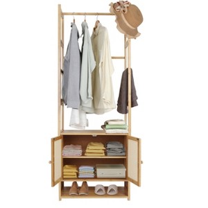 Artloge 66 Inch Tall Heavy Duty Bamboo Clothes Rack Garment Rail Stand for Indoor with Storage Cabinet Closet Wardrobe for Living Room Bedroom - 1 of 4