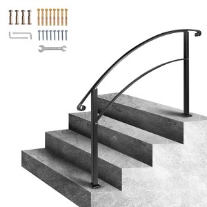 VEVOR 4-Step Handrail Fits 1 or 4 Steps Matte Black Stair Rail Wrought Iron Handrail with Installation Kit Hand Rails for Outdoor Steps, Black - 1 of 4
