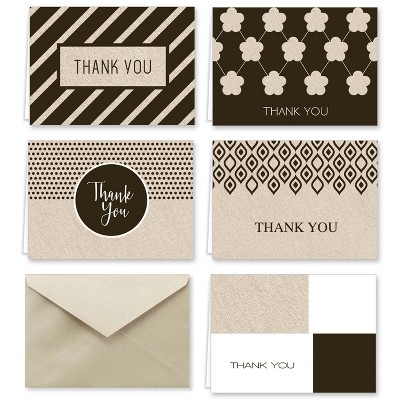 Paper Frenzy Black and Tan Designer Thank You Note Cards and Envelopes - 25  pack