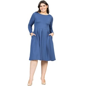 Plus Size Long Sleeve Fit and Flare Midi Dress - 24seven Comfort Apparel™ - 1 of 4
