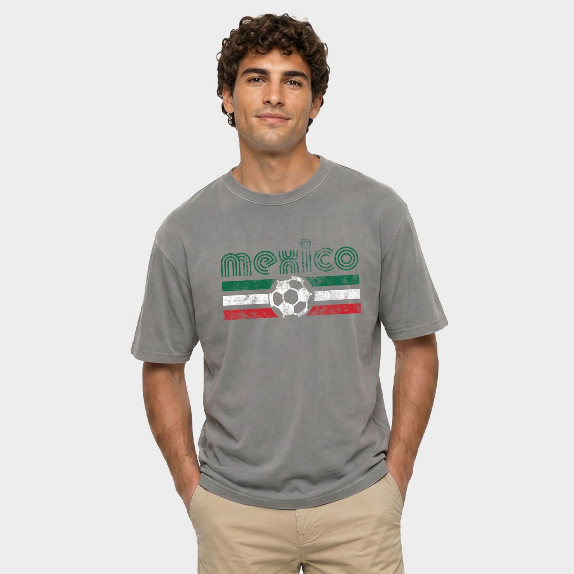 Simply Sage Market - Men's Garment Dyed Graphic T-Shirt - Mexico Soccer Flag