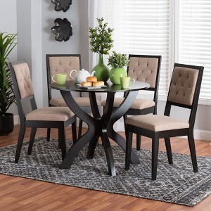 Baxton Studio Noe Modern Sand Fabric and Dark Brown Finished Wood 5-Piece Dining Set - 1 of 4