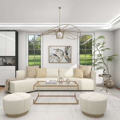 Gold Brass Round Metal and Glass Accent Table