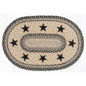 Earth Rugs Black Stars Oval Patch Rug – 20"x30" Hand-Braided Jute with Primitive Charm - 1 of 3