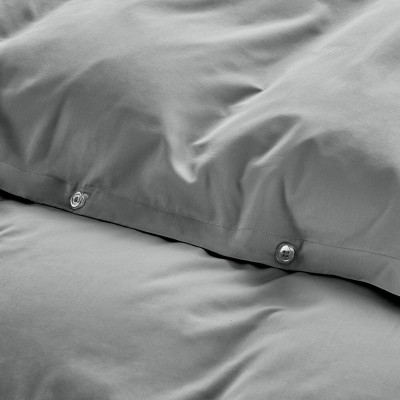 Gray Queen Size Cotton Sateen Duvet Cover Set