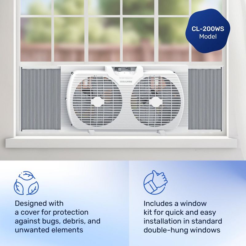 Cool-Living 9-Inch 2-Speed Portable Twin Window Fan with Carry Handle, 3 of 7