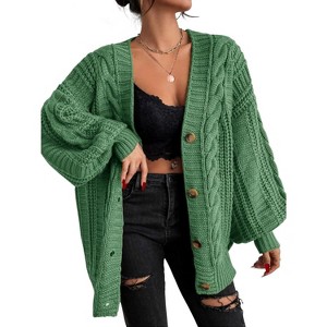 EXLURA Womens 2025 Oversized Cardigan Sweaters Fall Winter Lightweight Soft Knit Cardigan Open Front Button Outwear Coats - 1 of 4