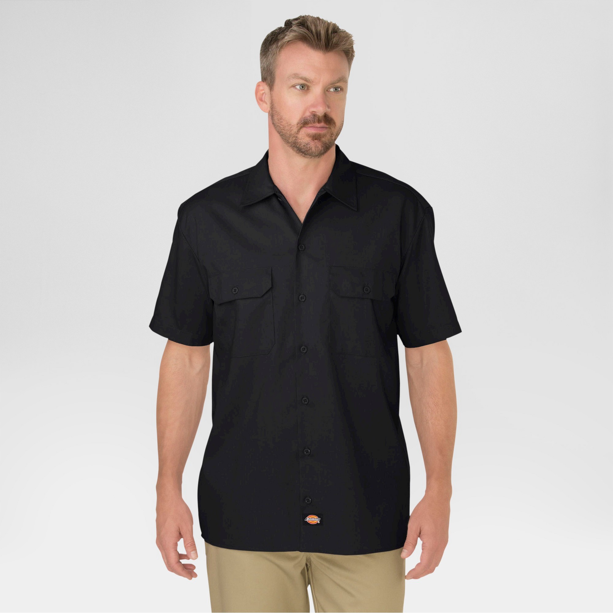 petiteDickies Men's Original Fit Short Sleeve Twill Work Shirt- Black XXL