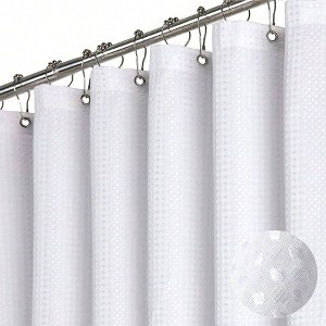 White Fabric Shower Curtain, Waffle Weave Heavy Duty 72 Bath Curtain with 12 Hooks - 1 of 4